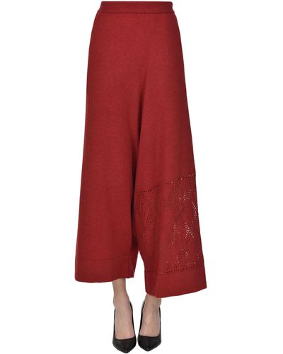 Y's Yohji Yamamoto Knitted Asymmetric Pants - Red