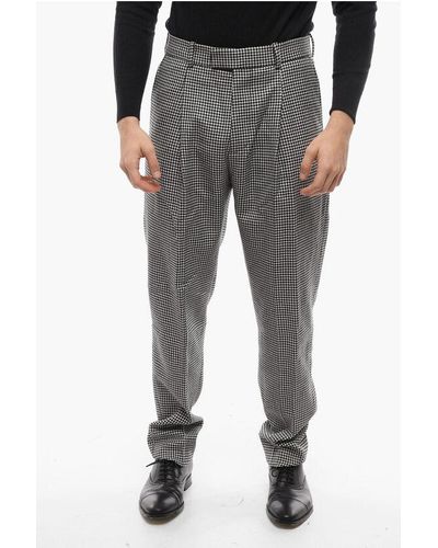 Alexander McQueen Single-Pleated Houndstooth Wool Trousers - Grey