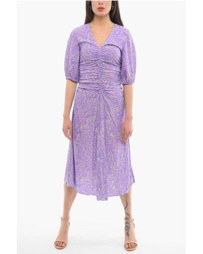 Paul Smith 3/4 Sleeved Rouched Printed Dress - Purple