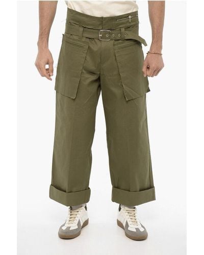 Bluemarble Cuffed Hem Trousers With Belt - Green