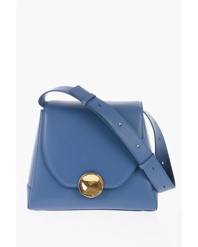 Jil Sander Leather Victor Shoulder Bag With Golden Plaque - Blue