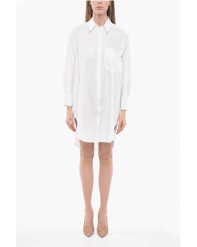 Palm Angels Oversize Shirt Dress With Rhinestones Logo - White