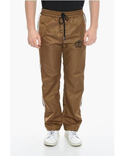 Just Don Nylon Joggers With Contrasting Side Bands - Brown