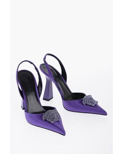 Versace Pointed Satin Court Shoes With Jewel Detail 11 Cm - Blue