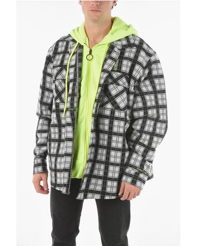 Off-White c/o Virgil Abloh Double-Layered Hooded Overshirt With Zip And Button Fastenin - Multicolour