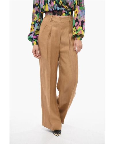 Loulou Studio Flax Blend Palazzo Trousers With Belt Loops - Multicolour