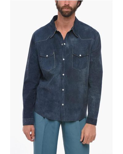 Salvatore Santoro Suede Leather Shirt - Blue