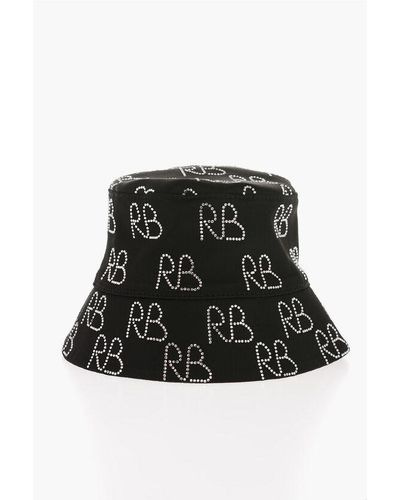 Ruslan Baginskiy Satin Bucket Hat With All-Over Rhinestone Monogram - Black