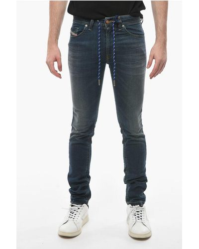 DIESEL Stretch Denim Jeans With Visible Stitching - Blue