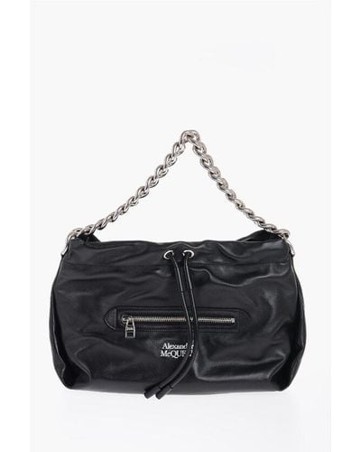 Alexander McQueen Leather Shoulder Bag With Chain - Black