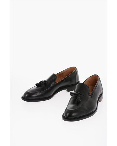 Tricker's Shiny Leather Loafers With Tassels - Black