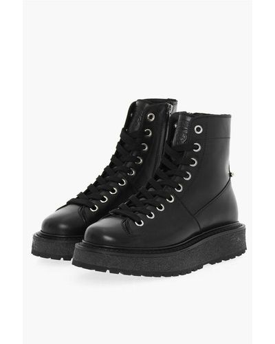 Neil Barrett Leather Combat Boots With Zip Closure - Black