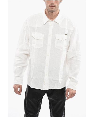 DIESEL Linen-East-Long Shirt With Double Breast Pocket - White