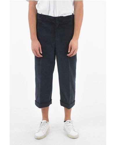 Neil Barrett Ribbed Velour Trousers With Cuffed Ankles - Blue