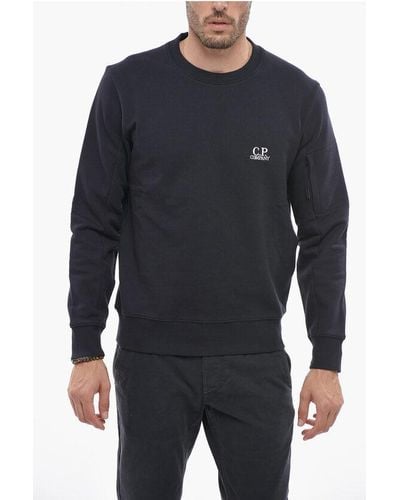 C.P. Company Brushed Cotton Crew-Neck Sweatshirt With Embroidered Logo - Blue