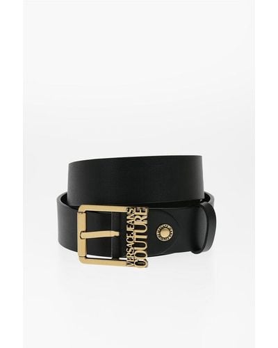 Versace Jeans Couture Leather Belt With Golden Buckle 40Mm - Black