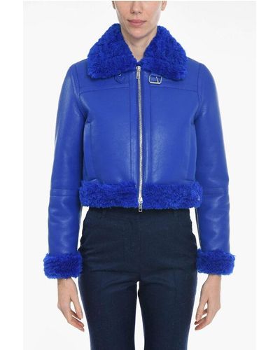 Stand Studio Eco-Leather Lorelle Biker Jacket With Eco-Shearling Edges - Blue