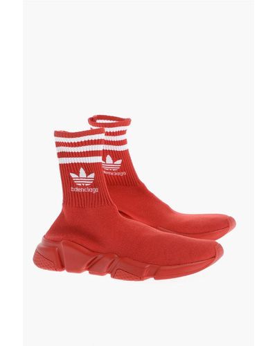 Balenciaga Adidas Logo Print Speed Sock Trainers - Red