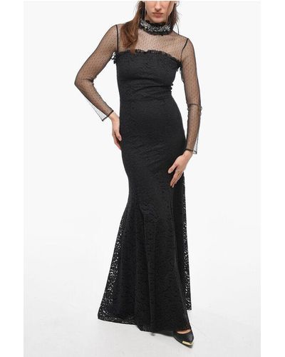 Blugirl Blumarine Lace Long Dress With Diamond Neckline - Black