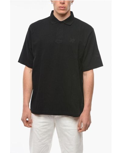 White Mountaineering Hidden Buttoning Cotton Polo With Embroidered Logo - Black