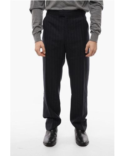 Alexander McQueen Concealed Closure Pinstriped Wool Trousers - Black