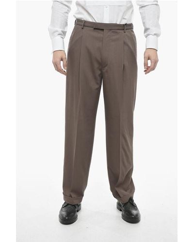 Gucci Rgular Fit Wool Trousers With Cuffs - Grey