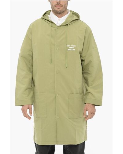 Drole de Monsieur Hodded Single-Breasted Jacket With Patch Pockets - Green
