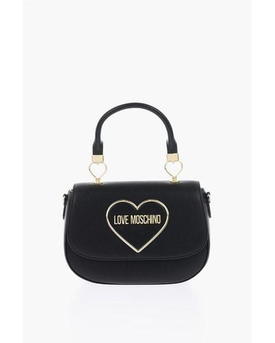 Moschino Love Removable Shoulder Strap Textured Faux Leather Bag - Black