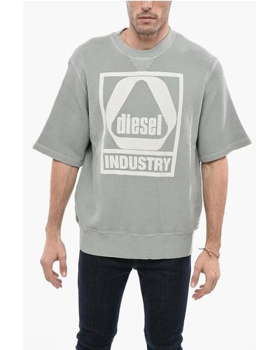 DIESEL Honeycomb Motif S-Coolwaf Crew-Neck T-Shirt With Maxi Print - Grey