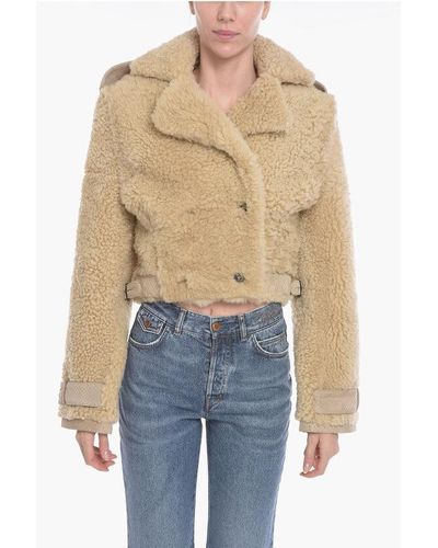 The Mannei Cropped Petra Shearling Coat With Perforated Suede Details - Blue