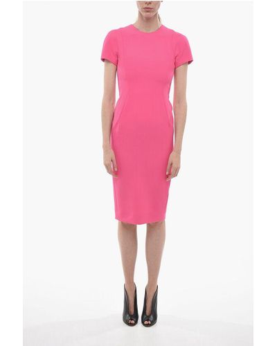 Victoria Beckham Virgin Wool Blend Sheath Dress With Full Zip - Pink