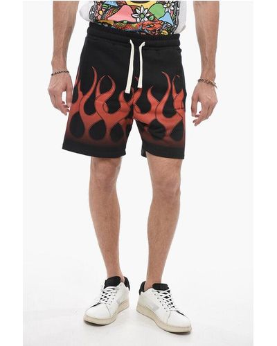 Vision Of Super Flame Print Brushed Cotton Jogger Shorts - Black