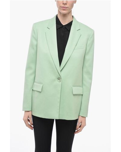 The Attico Virgin Wool Blazer With Flap Pockets - Green