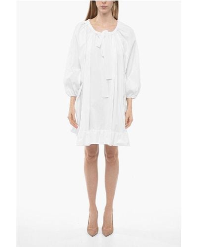 Patou Popeline Shirt Dress With Drawstringed Neck And Bat-Wing Sle - White