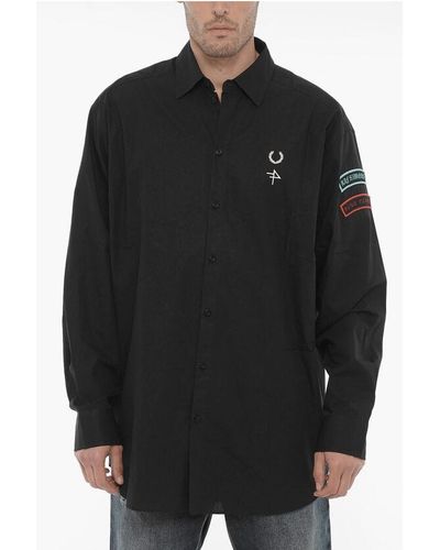 Raf Simons Fred Perry Poplin Cotton Shirt With Contrasting Patches - Black