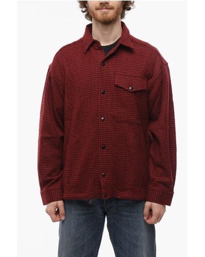 Destin 3 Pockets Pied De Poule Wool Blend Martine Pied Shirt With D - Red
