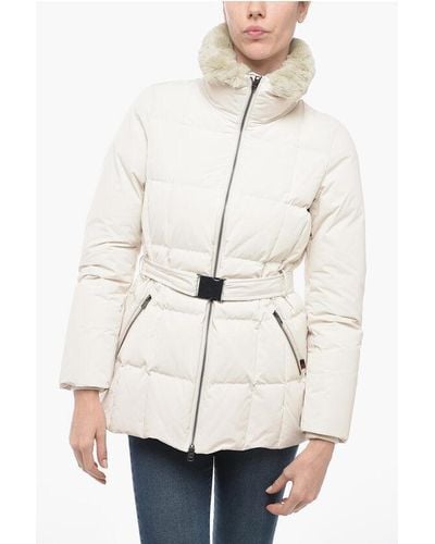 Woolrich Down Jacket Blizzard With Faux-Leather Neckline - White