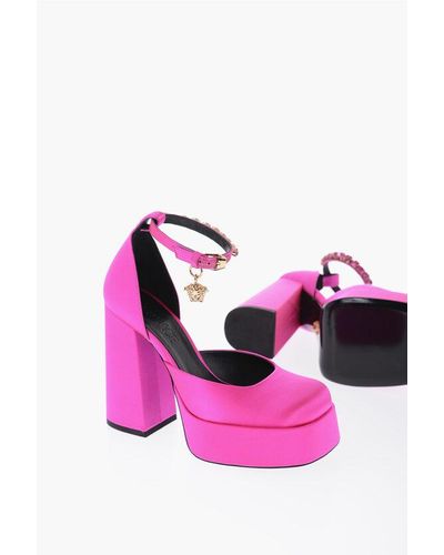 Versace Jewel Strap Satin Platform Court Shoes 12Cm - Pink
