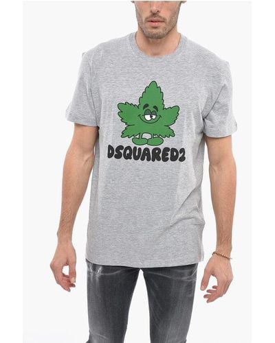 DSquared² Crew Neck Leaf Front Printed T-Shirt - Grey
