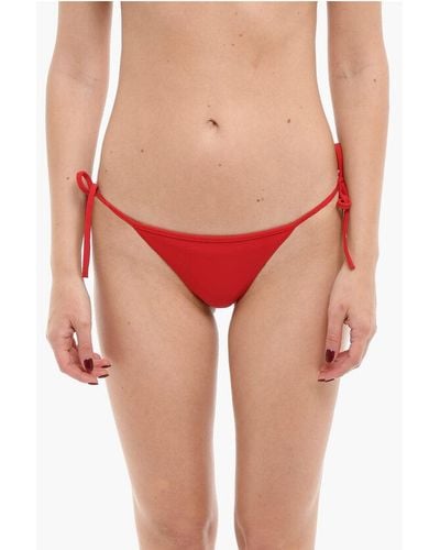 DSquared² Icon Solid Colour Tie-Side Bikini Bottom With Printed Logo - Red