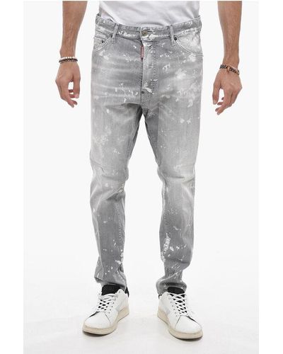 DSquared² Long Crotch Relax Denims With Paint Motif - Grey
