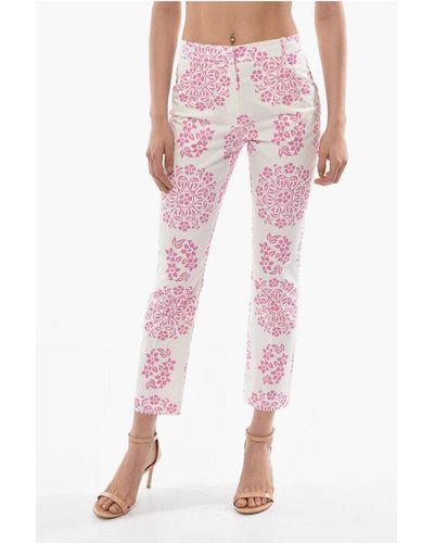 True Royal Floral Patterned Stretch Cotton Trousers - Pink