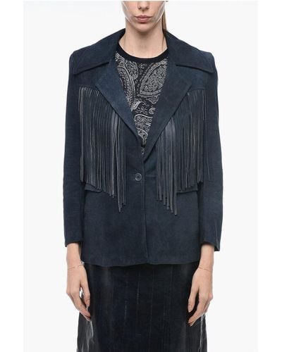 Salvatore Santoro Fringed Detail Suede Jacket - Blue