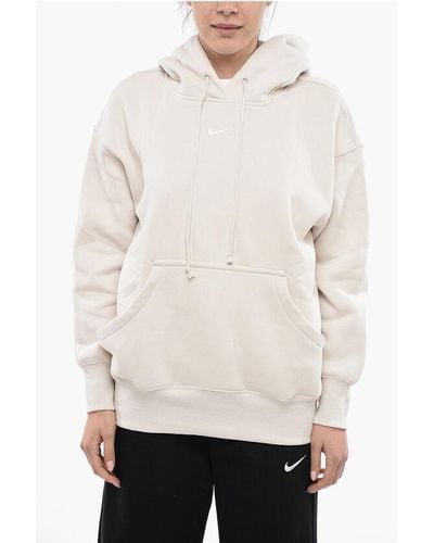 Nike Fleeced-Cotton Blend Hoodie With Patch Pocket - Natural