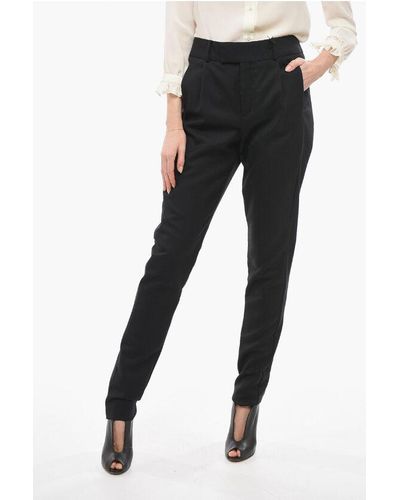 Saint Laurent Wool Twill Pleated Skinny Fit Trousers - Black