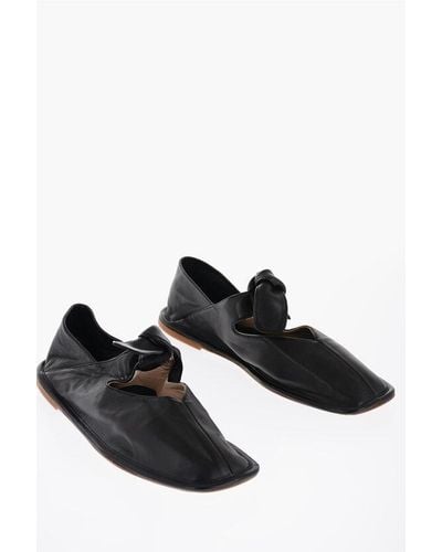 Hereu Square Toe Soft Leather Llasada Ballet Flats With Bow - Black