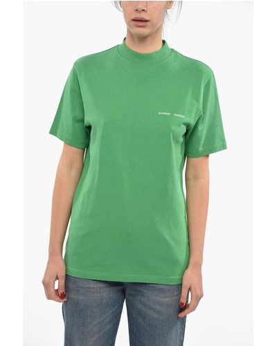 Samsøe & Samsøe Solid Colour Norsbro Crew-Neck T-Shirt With Contrasting Logo - Green