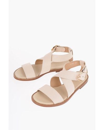 Doucal's Leather Sandals With Golden Buckle - Natural