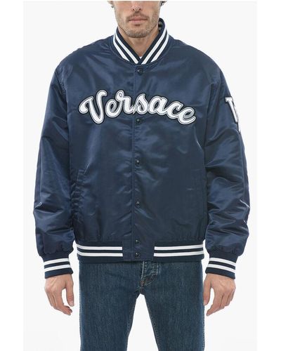 Versace Varsity Bomber Jacket With Embroidered Logo - Blue