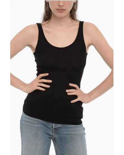 Vince Solid Colour Ribbed Tank Top - Black